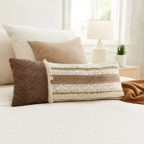 Block Printed Tufted Lumbar Cushion Cover | Handcrafted Cotton Boho Decor