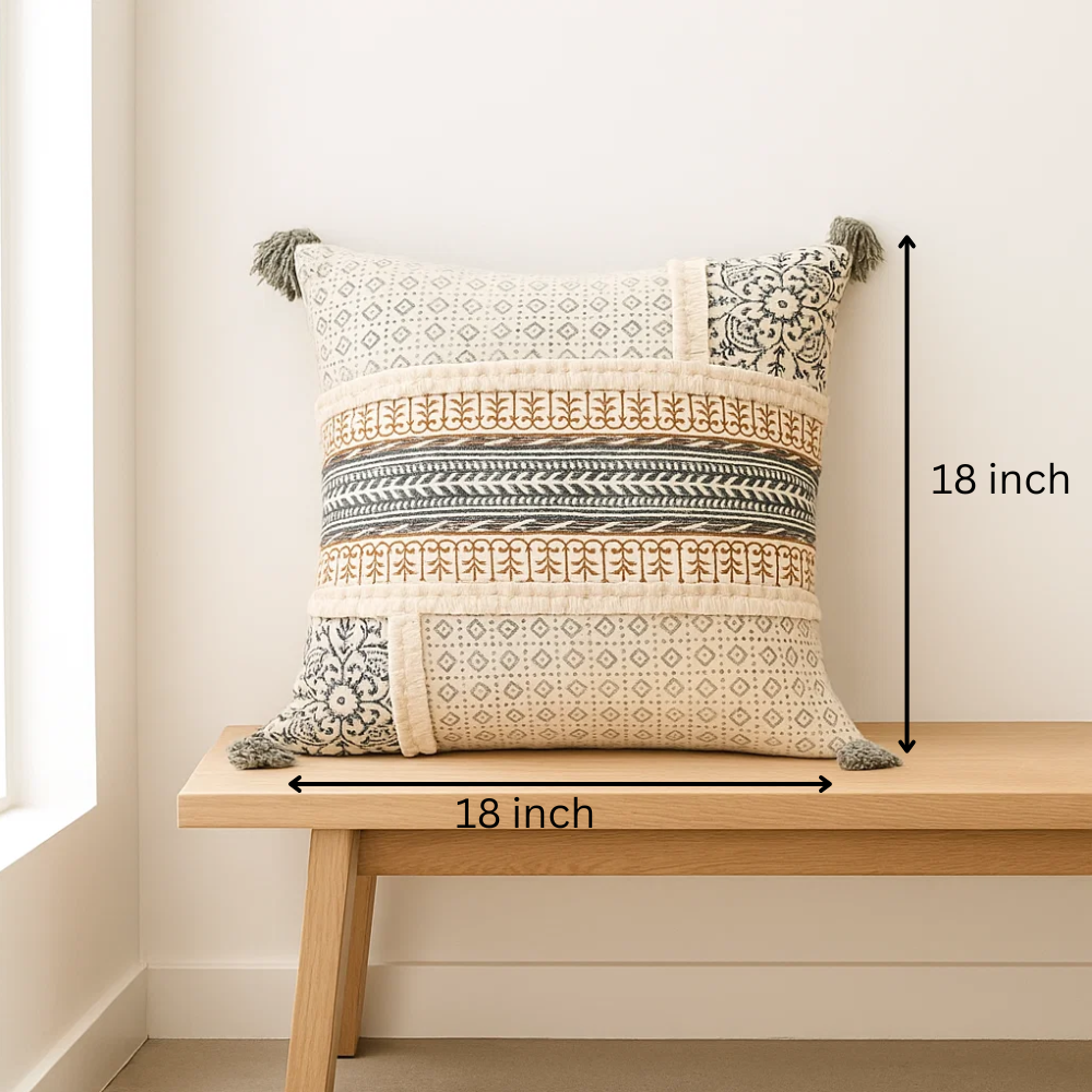 Maximal Block Printed Cotton Cushion Cover – Bold Tassel