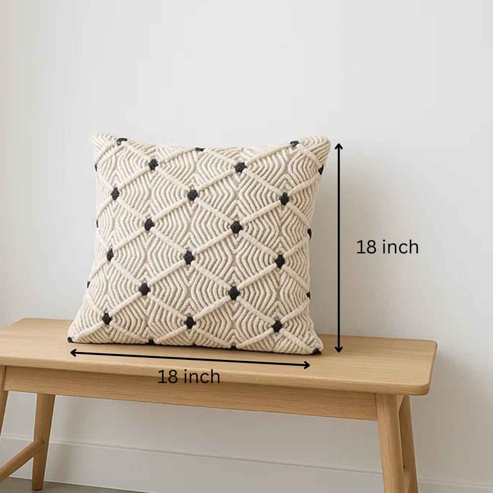 Bohemian Macrame Cushion Cover – Handcrafted Cushion Cover with Fringes for Sofa & Chairs
