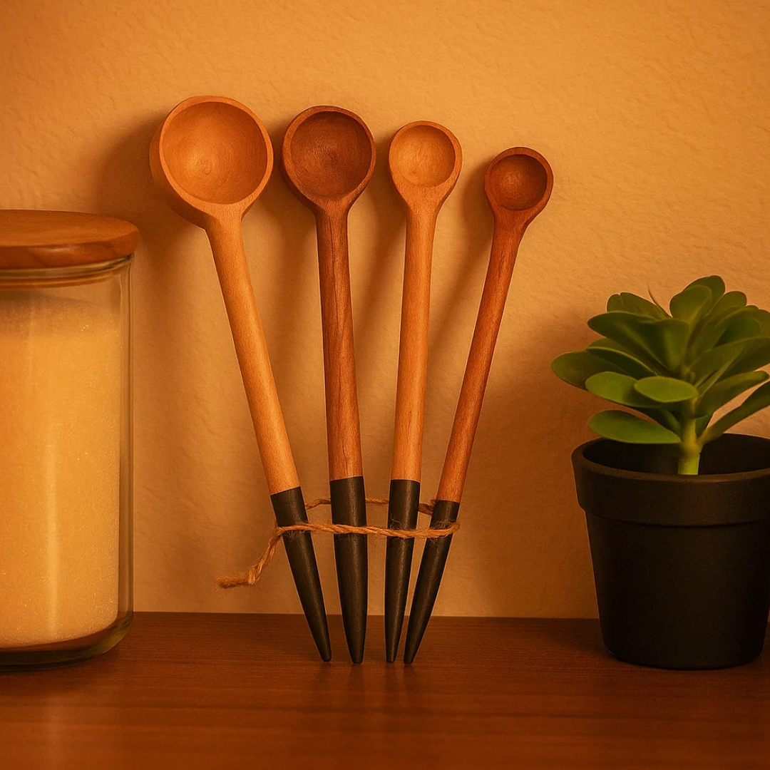 Hand Carved Neem Wood Black Measuring Spoons (Set of 4)