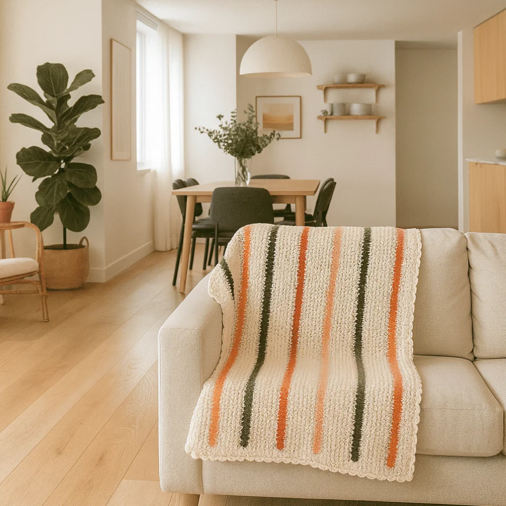 Handcrafted Striped Multicolor Crochet Throw – Cozy & Vibrant