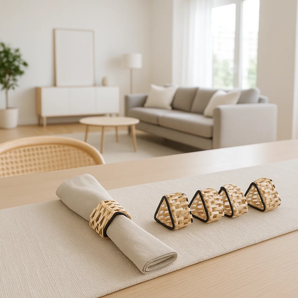 Handmade Cane & Iron Triangular Napkin Ring (Small- Set of 4)