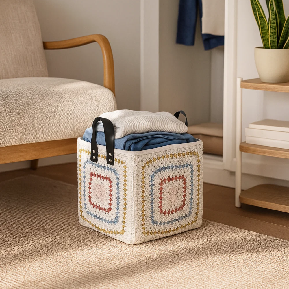 Crochet Square Cotton Foldable Storage Hamper