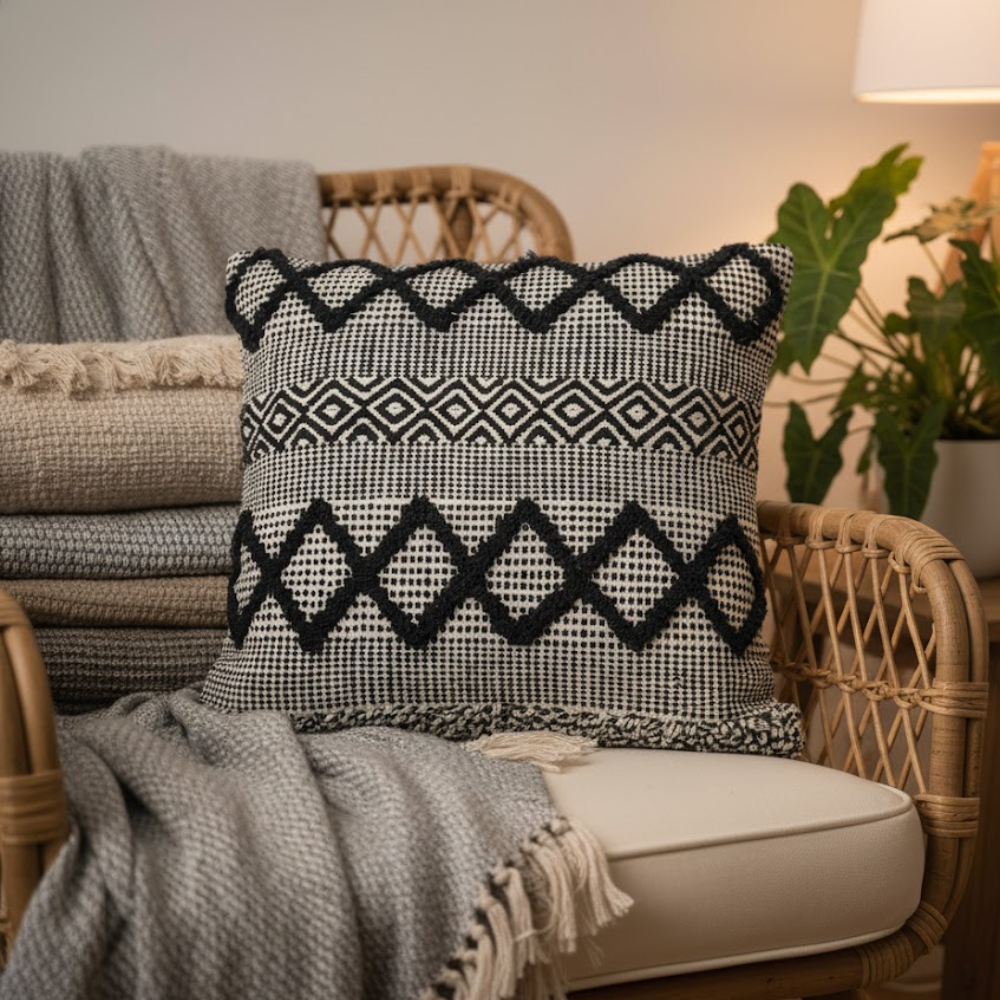 Diamond Monochrome Cushion Cover – Soft Cotton