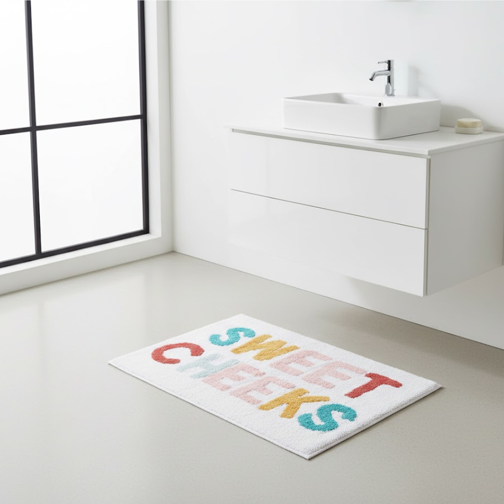 Quirky Typography Tufted Cotton Bathmat – Handcrafted Eco-Friendly Cotton Bath Mat