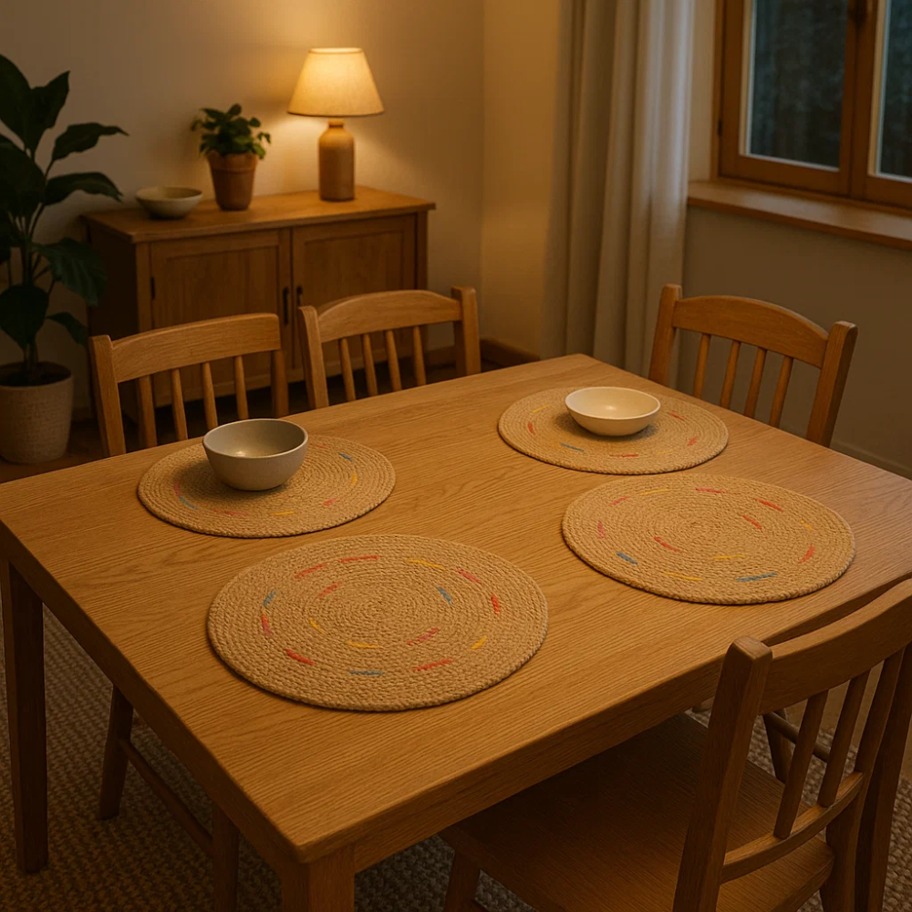 Hand Braided Jute Placemats (Set of 7) – Eco-Friendly Dining Table Mats in Natural Jute