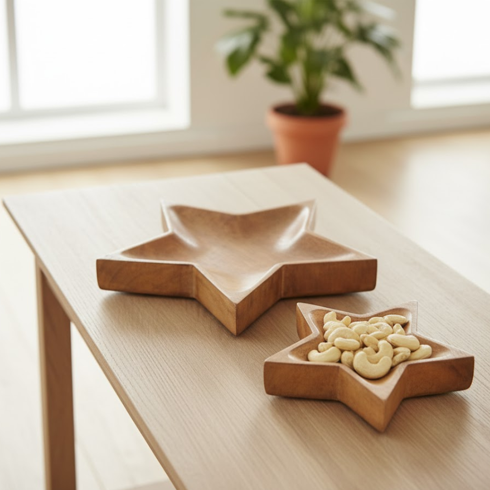 Star-Shaped Mango Wood Snack Trays – Set of 2