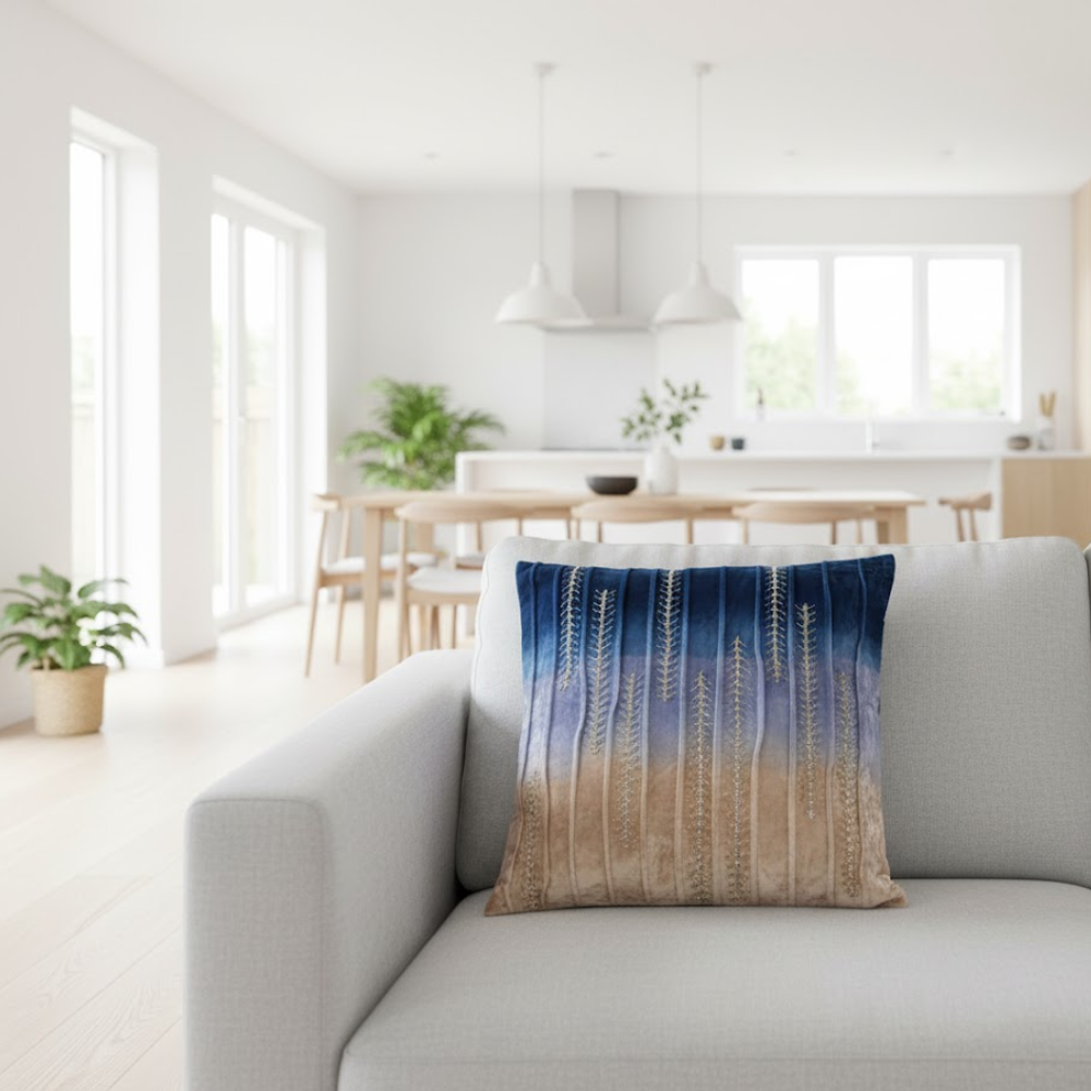 Embroidered Ombre Velvet Cushion Cover – Handcrafted Luxury Velvet Cushion