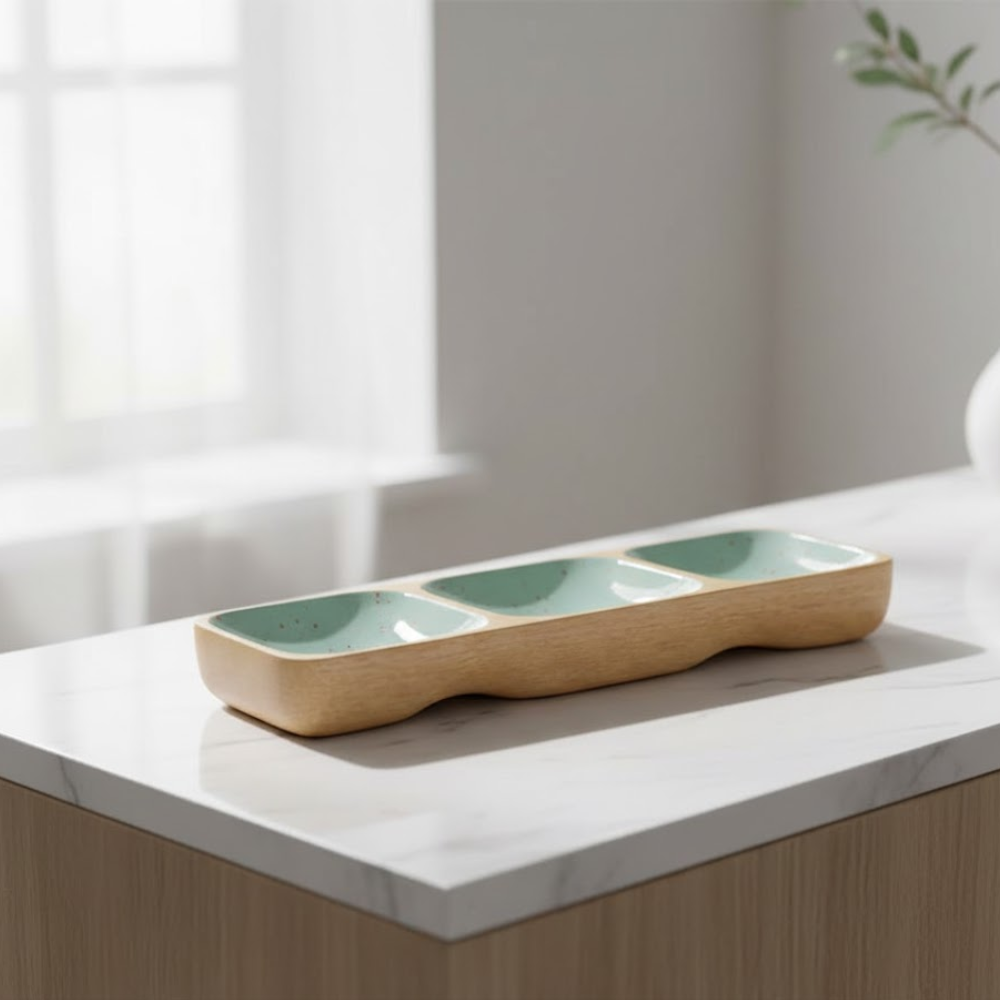 Mint Enamelled Wooden Serving Platter – Handcrafted Wooden Serveware with Mint Enamel Finish