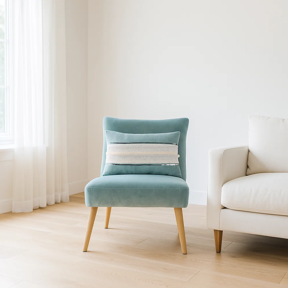 Lace & Sequin Embellished Powder Blue Lumbar Cotton Cushion Cover – Handcrafted Sofa Cushion Cover