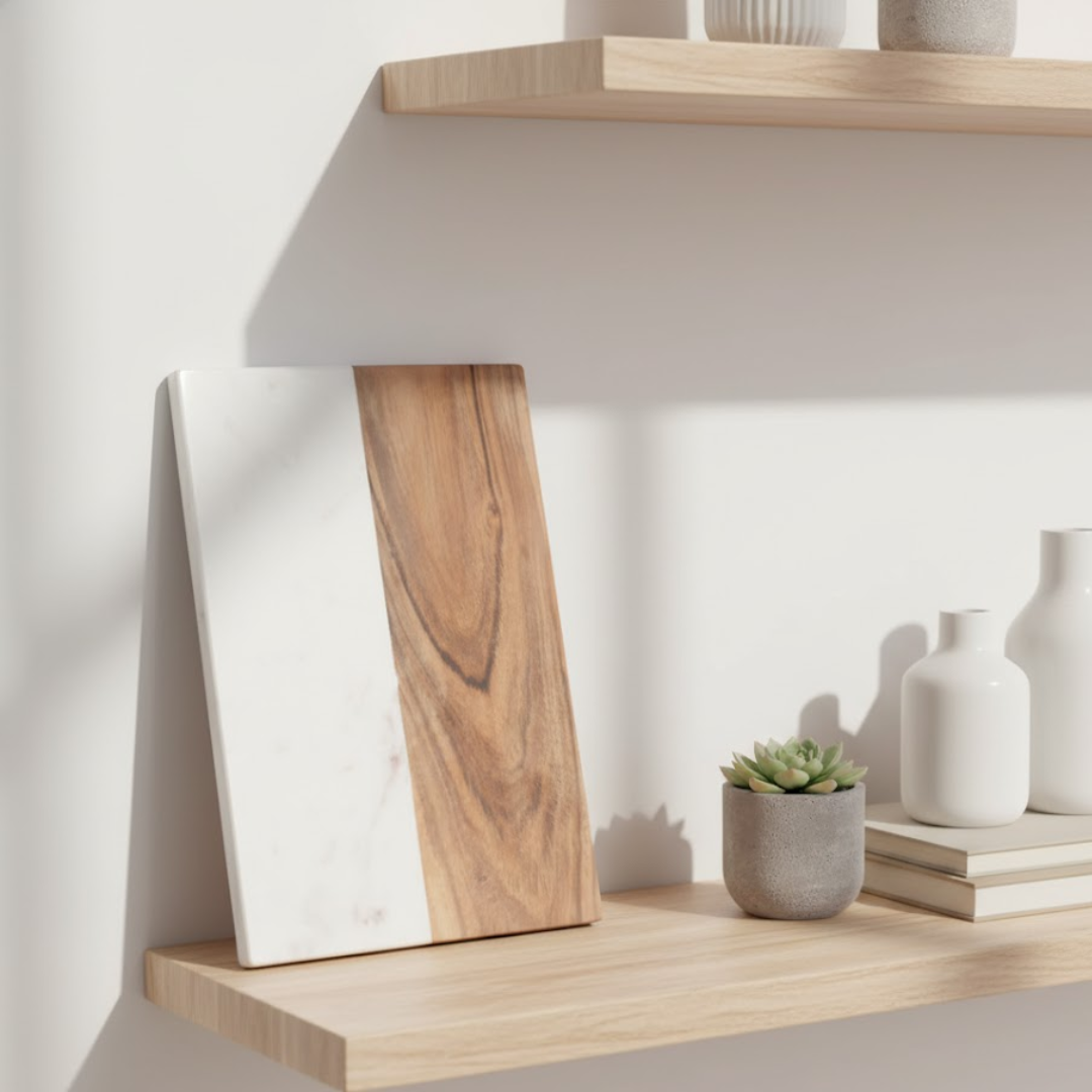 Acacia Wood & White Marble Colorblock Chopping Board