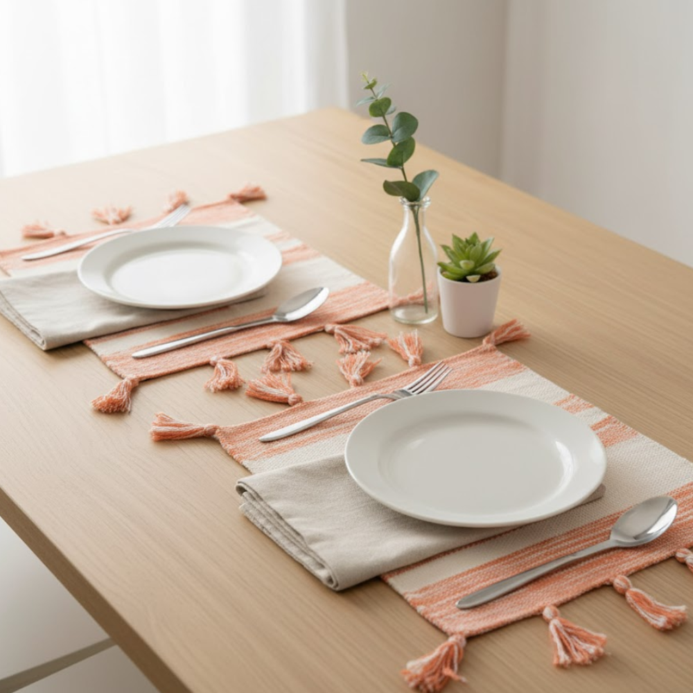 Handwoven Cotton Orange Colorblock Placemats (Set of 4)