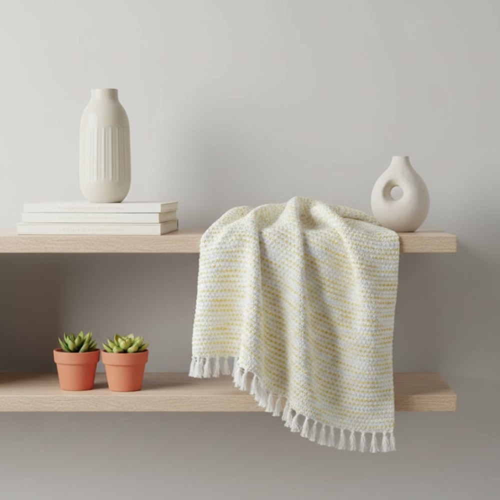 Handwoven Textured Throw Blanket with Tasseled Border