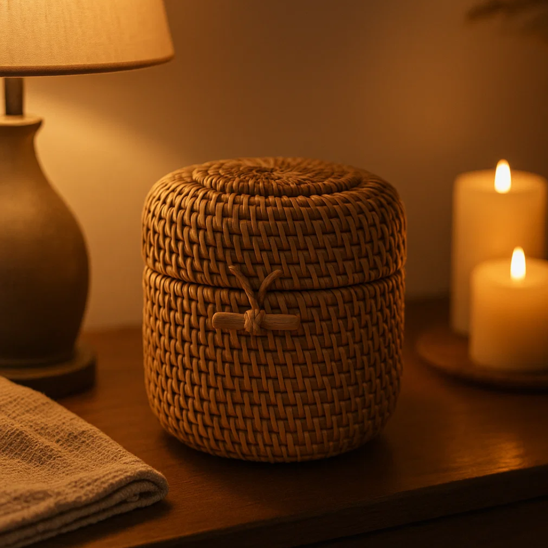 Handwoven Cane Earthy Jewelry Storage Box