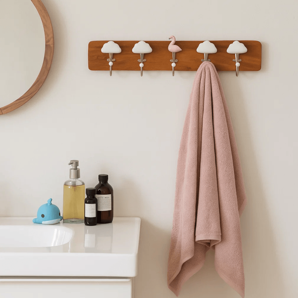 Clouds & Flamingo Wooden Wall Hooks