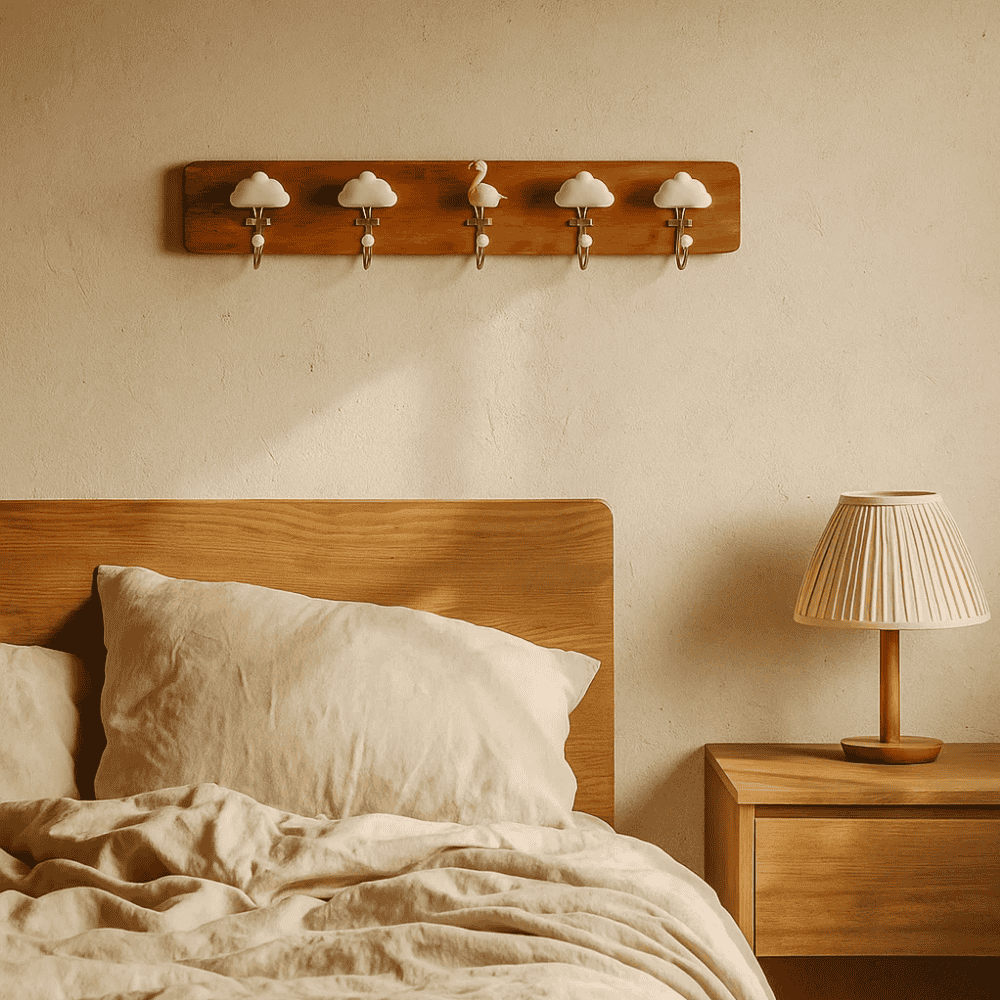 Clouds &amp; Flamingo Wooden Wall Hooks