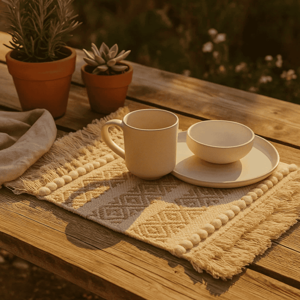 Diamond Placemats | Handwoven Cotton Panel Set of 4 Dining