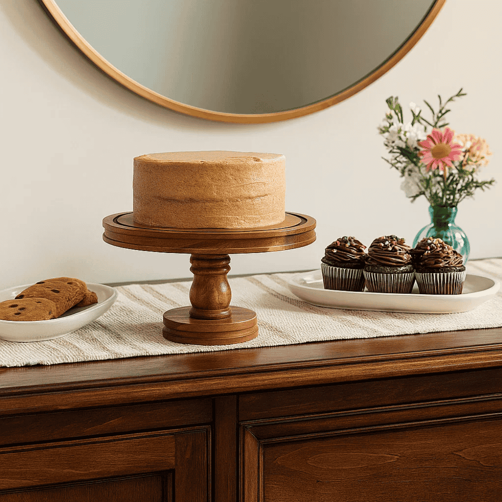 Farmhouse Raw Acacia Wood Cake Stand