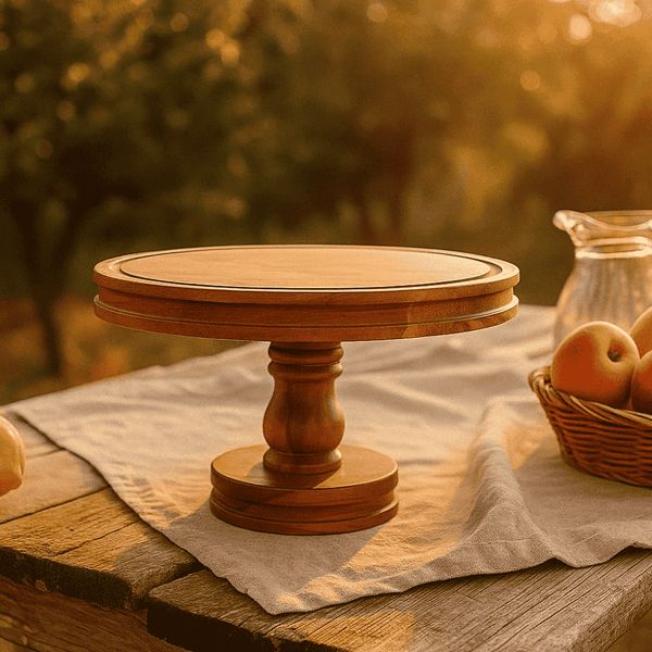 Farmhouse Raw Acacia Wood Cake Stand – Handcrafted Rustic Elegance