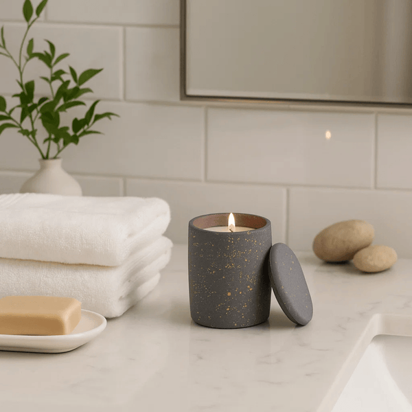 English Vanilla Noir Concrete Candle Jar – Handcrafted Minimalist Calm