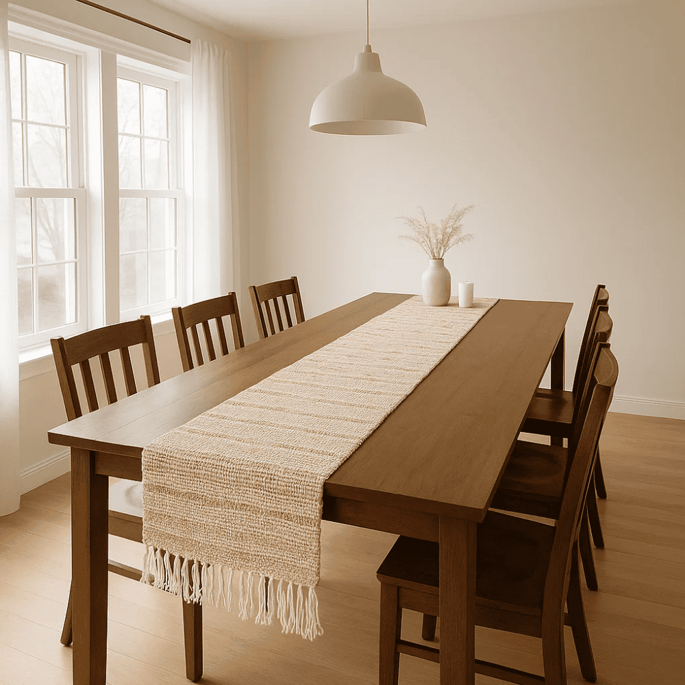 Earthy Textured Cotton Table Runner – Handwoven Artisan Decor