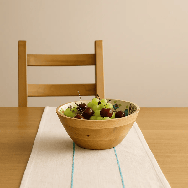 Botanical Wood Bowl | Handpainted Mango Wood Artisan