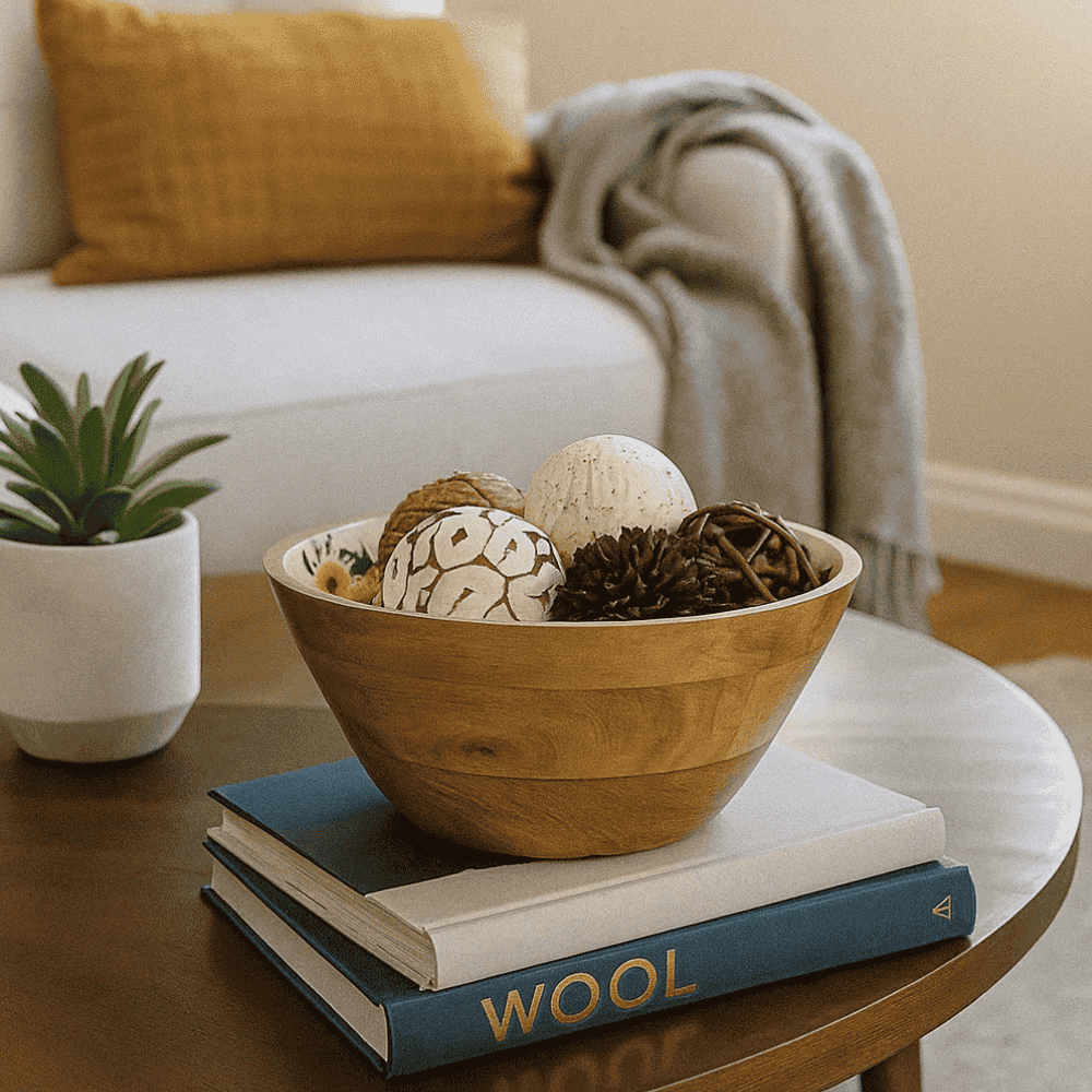 Botanical Handpainted Mango Wood Bowl