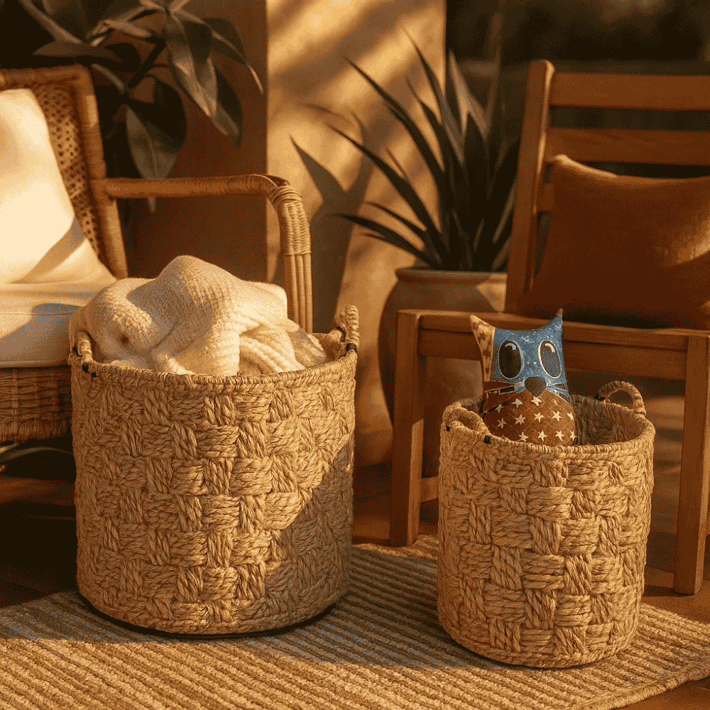 Handwoven Jute &amp; Iron Nesting Baskets