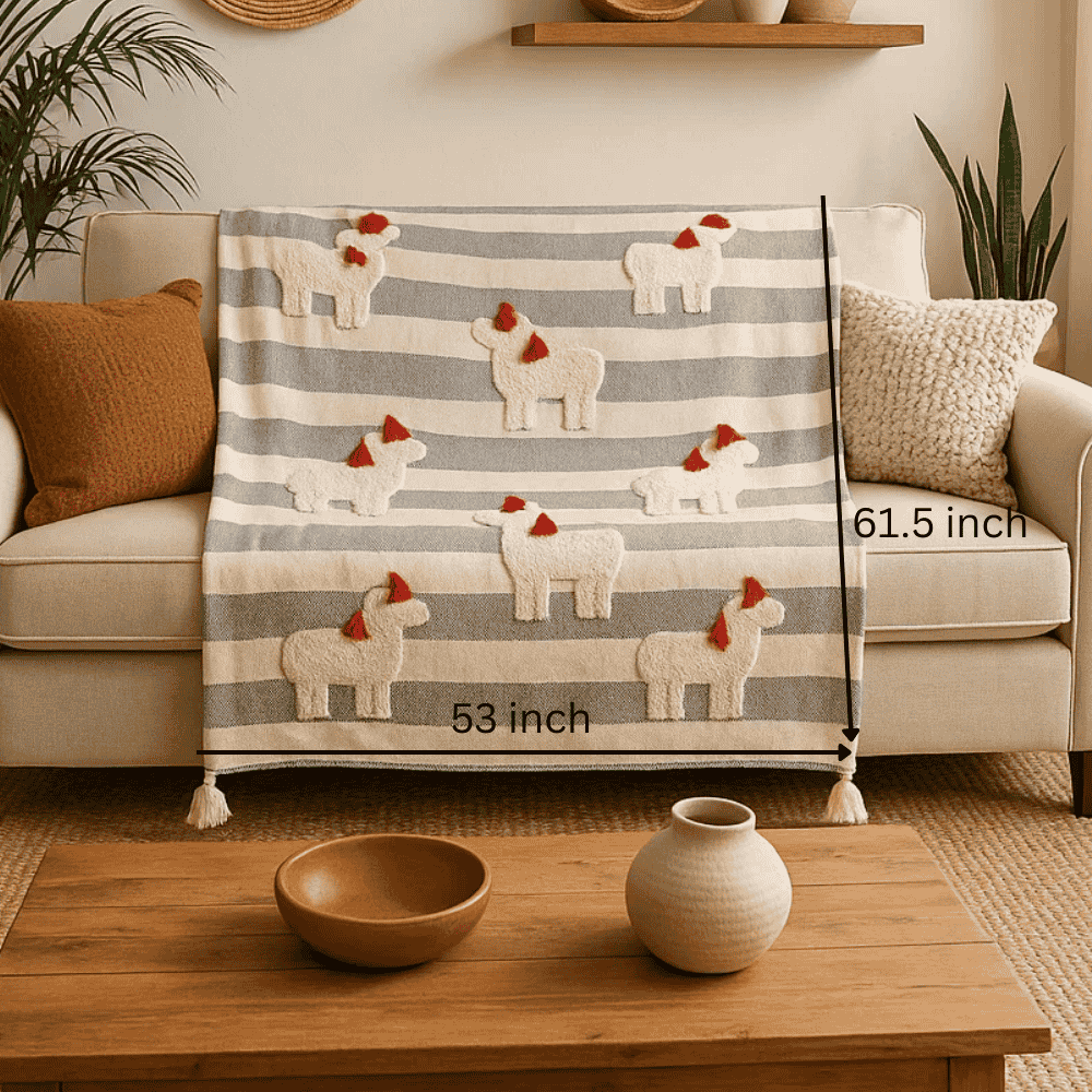 Striped &amp; Embroidered Cotton Throw