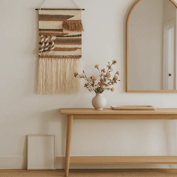 Dusty Pink and Blue Wool Wall Hanging | Handwoven Boho Decor