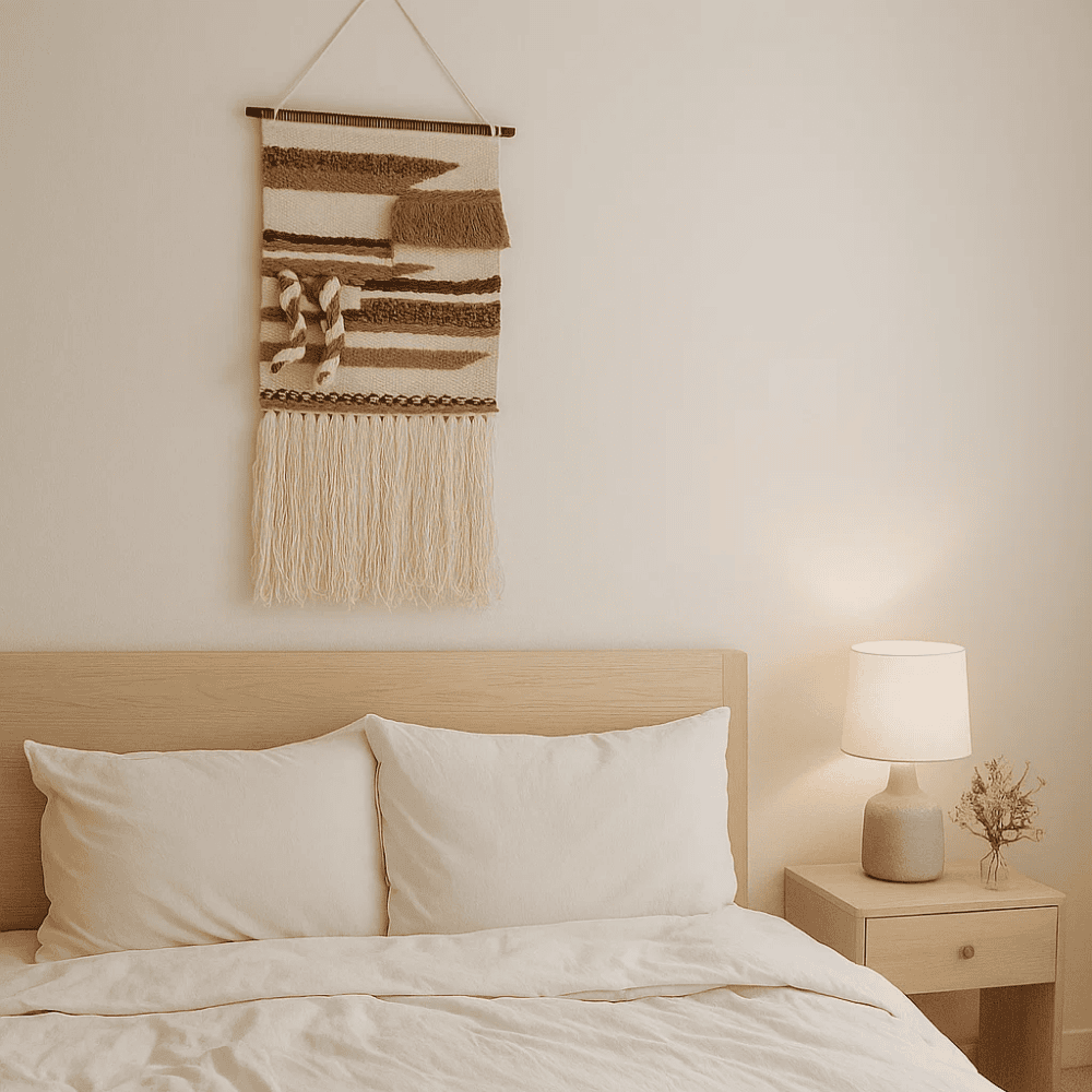 Handwoven Dusty Pink &amp; Cadet Blue Woolen Wall Hanging