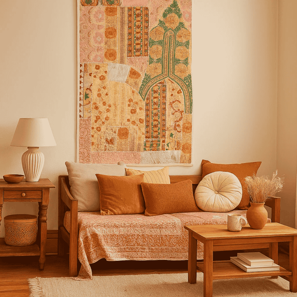 Boho Upcycled Fabric Woolen Wall Hanging