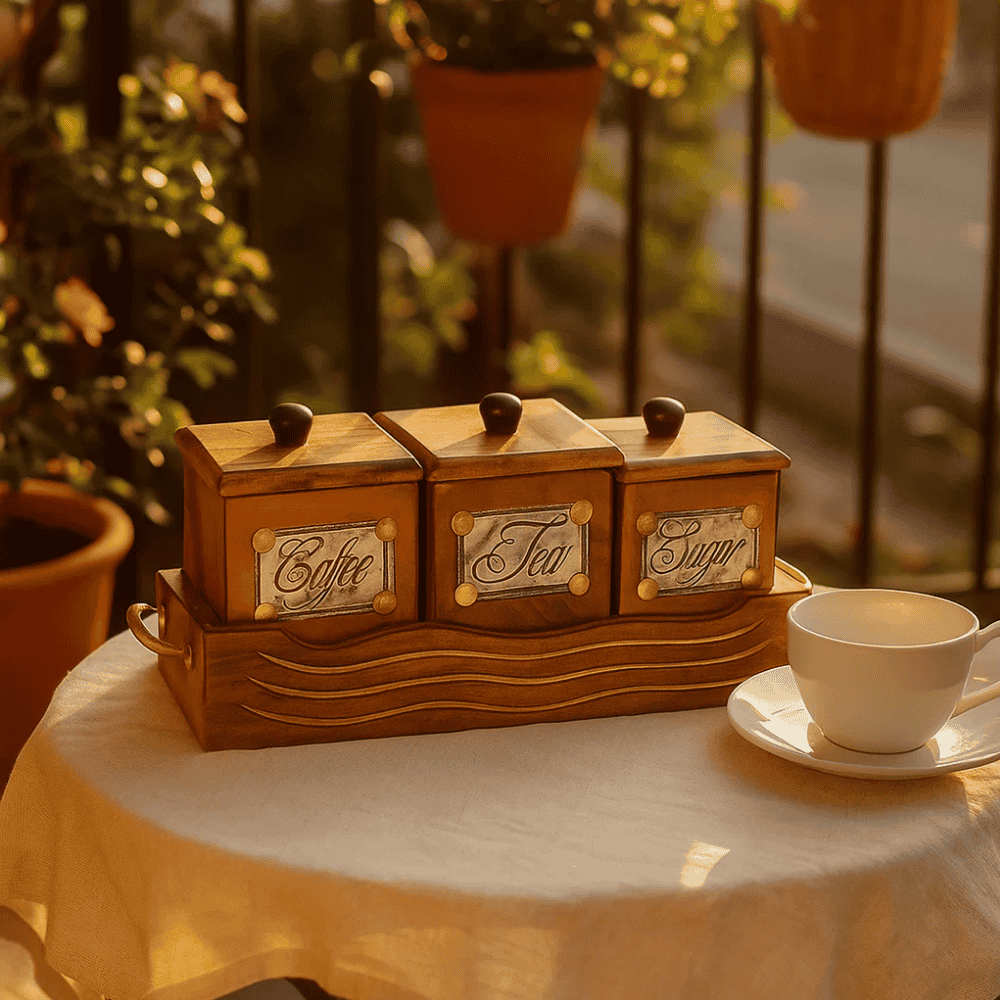 Hand Carved Mango Wood Storage Jars
