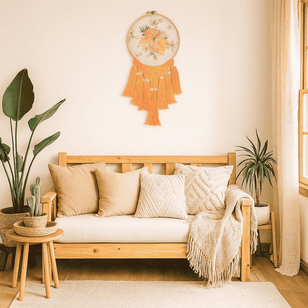 Boho Rose Embroidery Wall Hanging