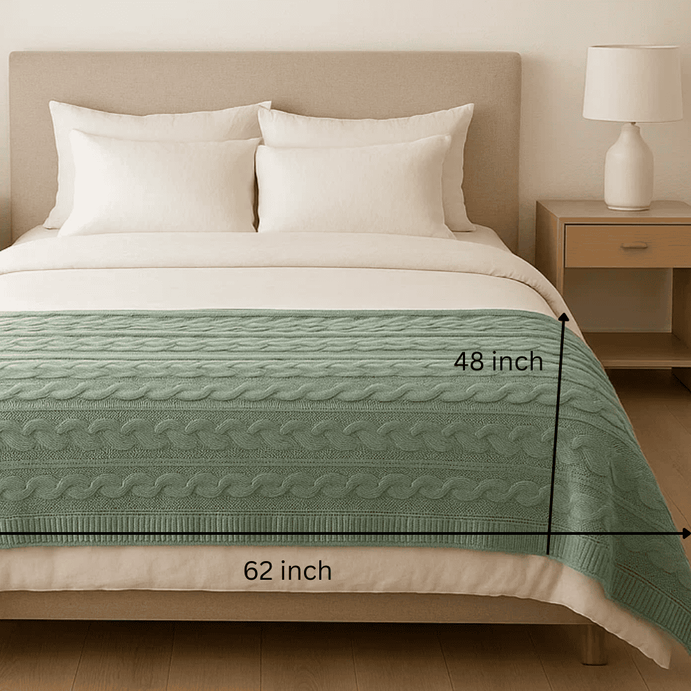 Knitted Sage Green Cotton Throw Blanket