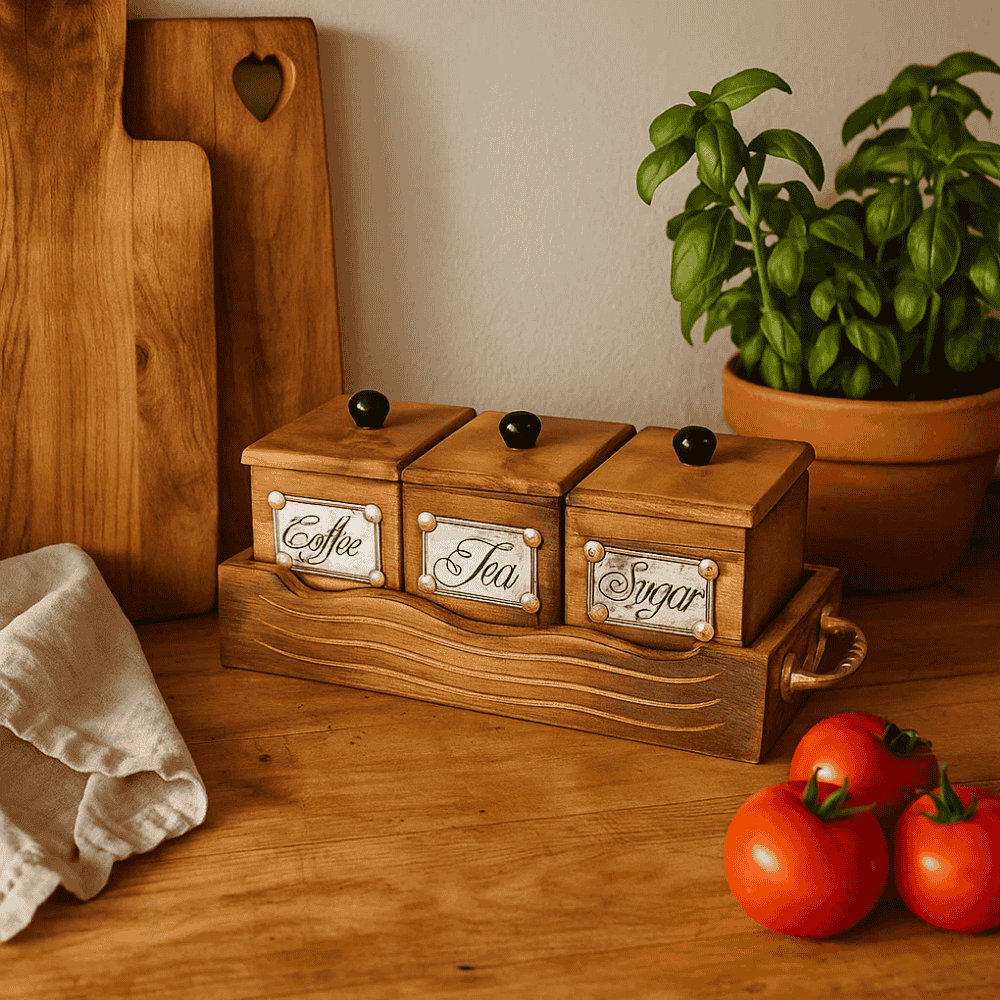 Hand Carved Mango Wood Storage Jars