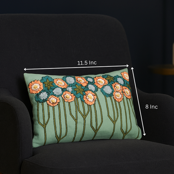 Floral Embroidered Cushion | Lumbar Cotton Boho | Gleemium