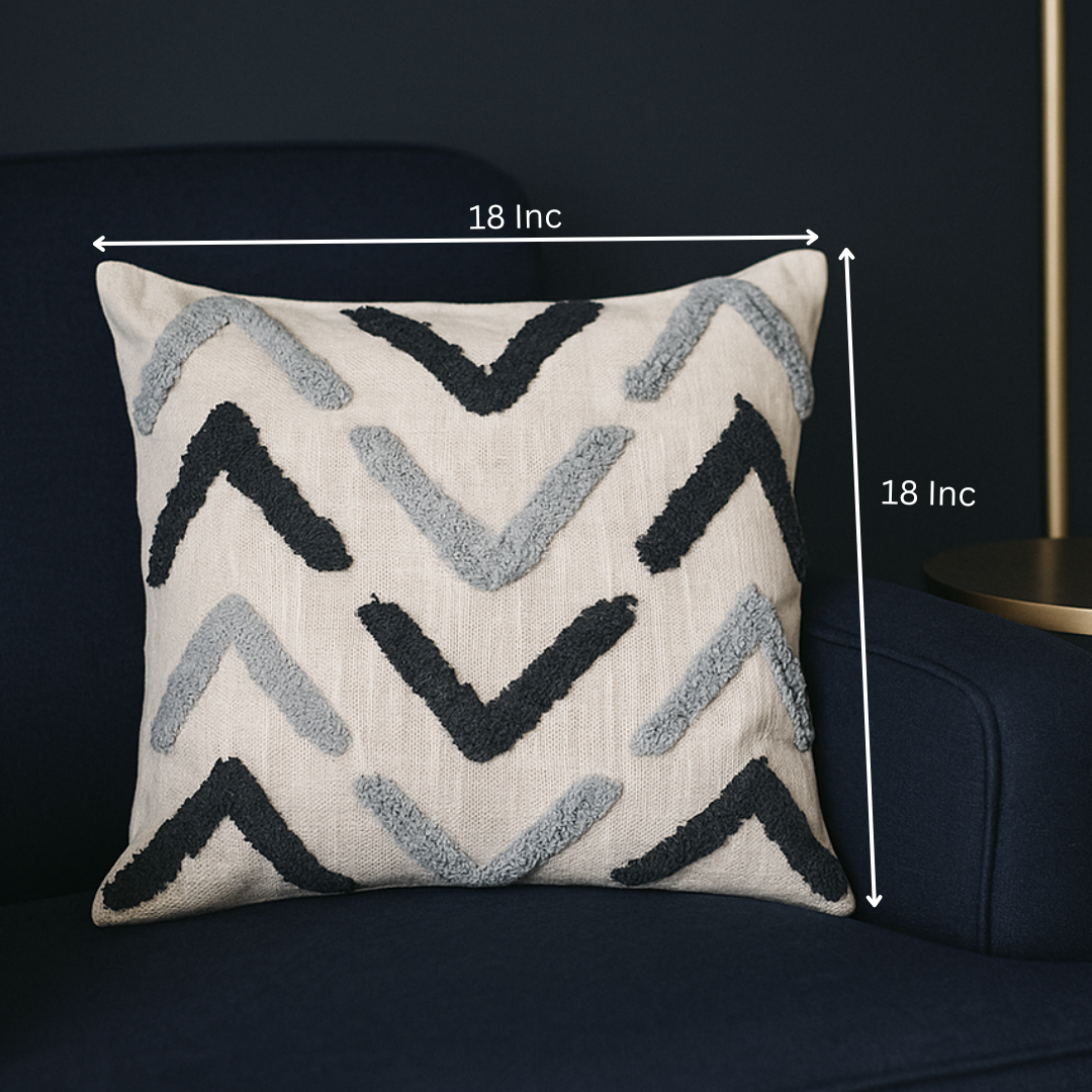 Arrow Tufted Grayscale Cotton Cushion Cover - Gleemium