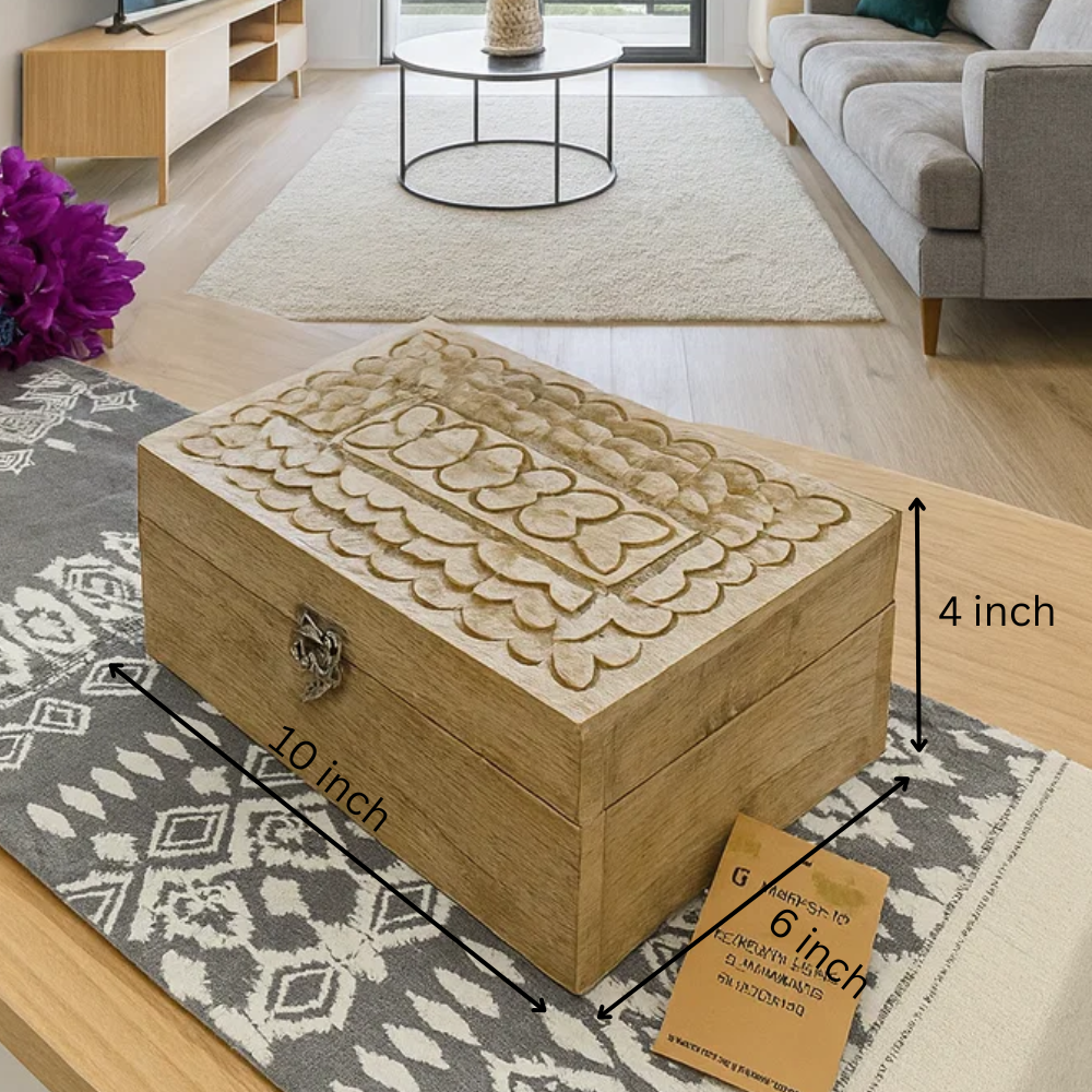 Hand Carved Wooden Keepsake Box – Eco-Friendly