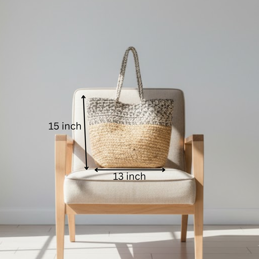 Hand Braided Jute & Cotton Tote Bag – Eco-Friendly Artisan Tote Bag in Natural Fibres