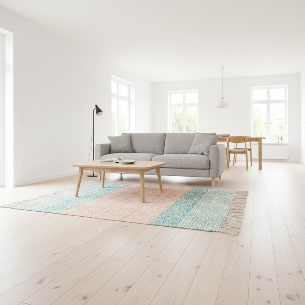 Art Deco Cotton Rug with Tassels – Handwoven Artisan Cotton Rug with Geometric Detailing