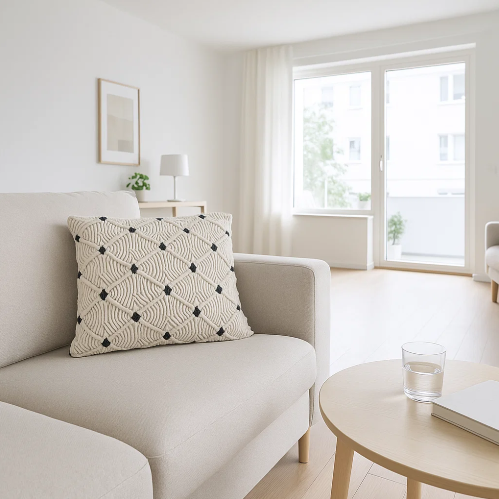 Bohemian Macrame Cushion Cover – Handcrafted Cushion Cover with Fringes for Sofa & Chairs