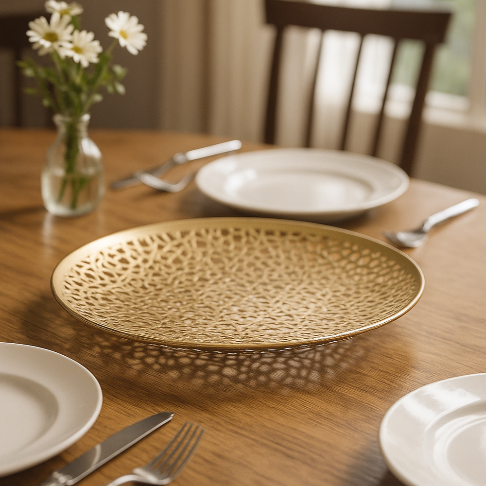 Latticed Iron Decorative Tray – Handcrafted Gold Decor Tray