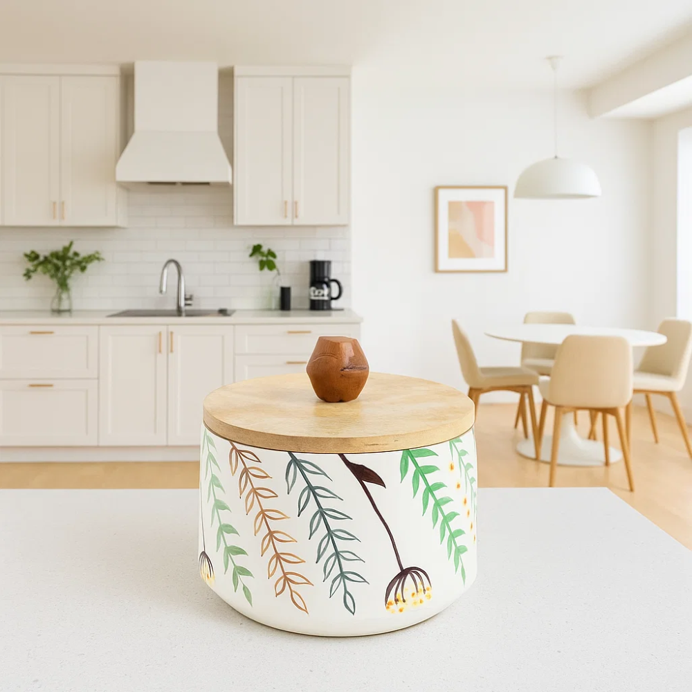 Botanical Enamelled Mango Wood Canister – Classic Lid