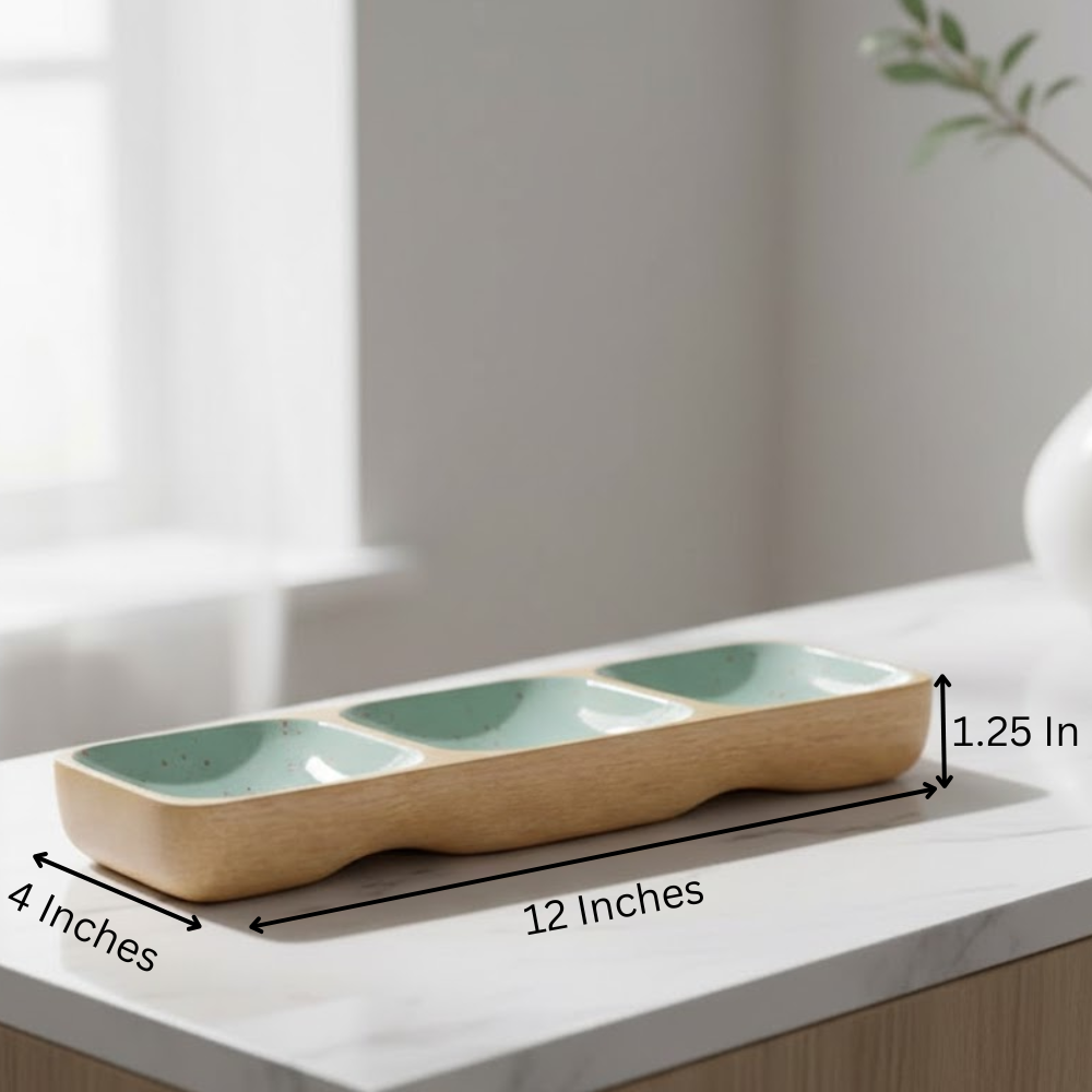 Mint Enamelled Wooden Serving Platter – Handcrafted Wooden Serveware with Mint Enamel Finish