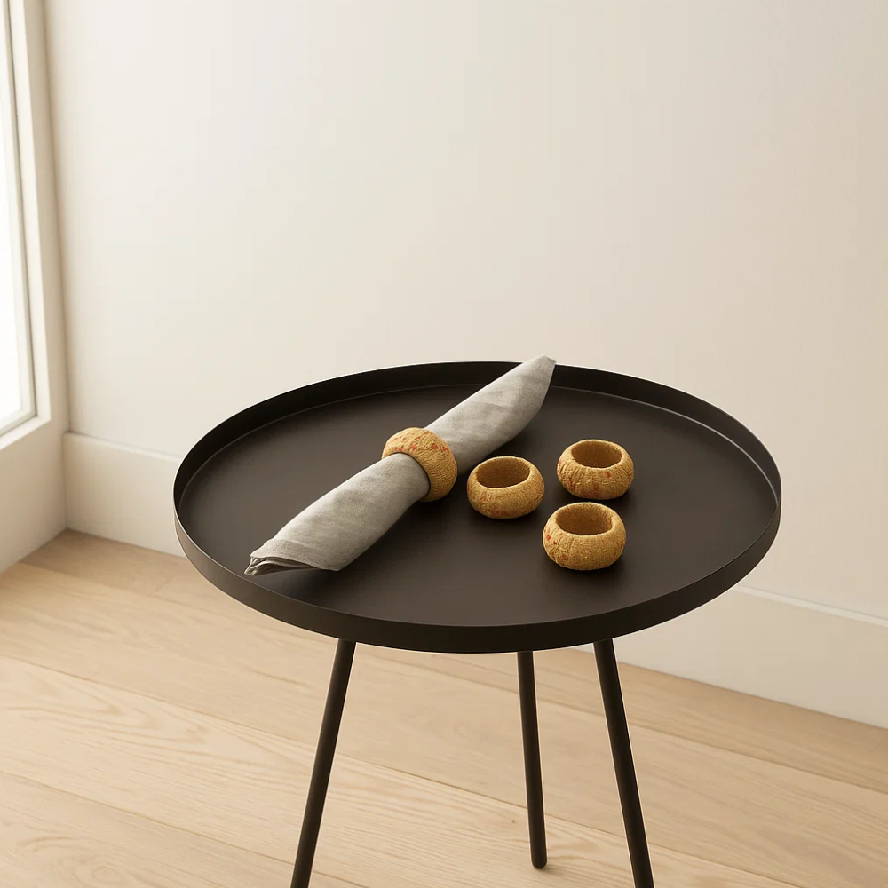 Handcrafted Round Cane & Iron Napkin Rings – Set of 4