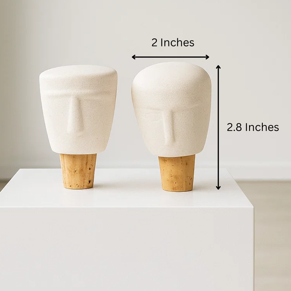 Sculpted Faces Ceramic Bottle Stoppers (Set of 2) – Artisan Ceramic Barware with Hand-Sculpted Face Motifs