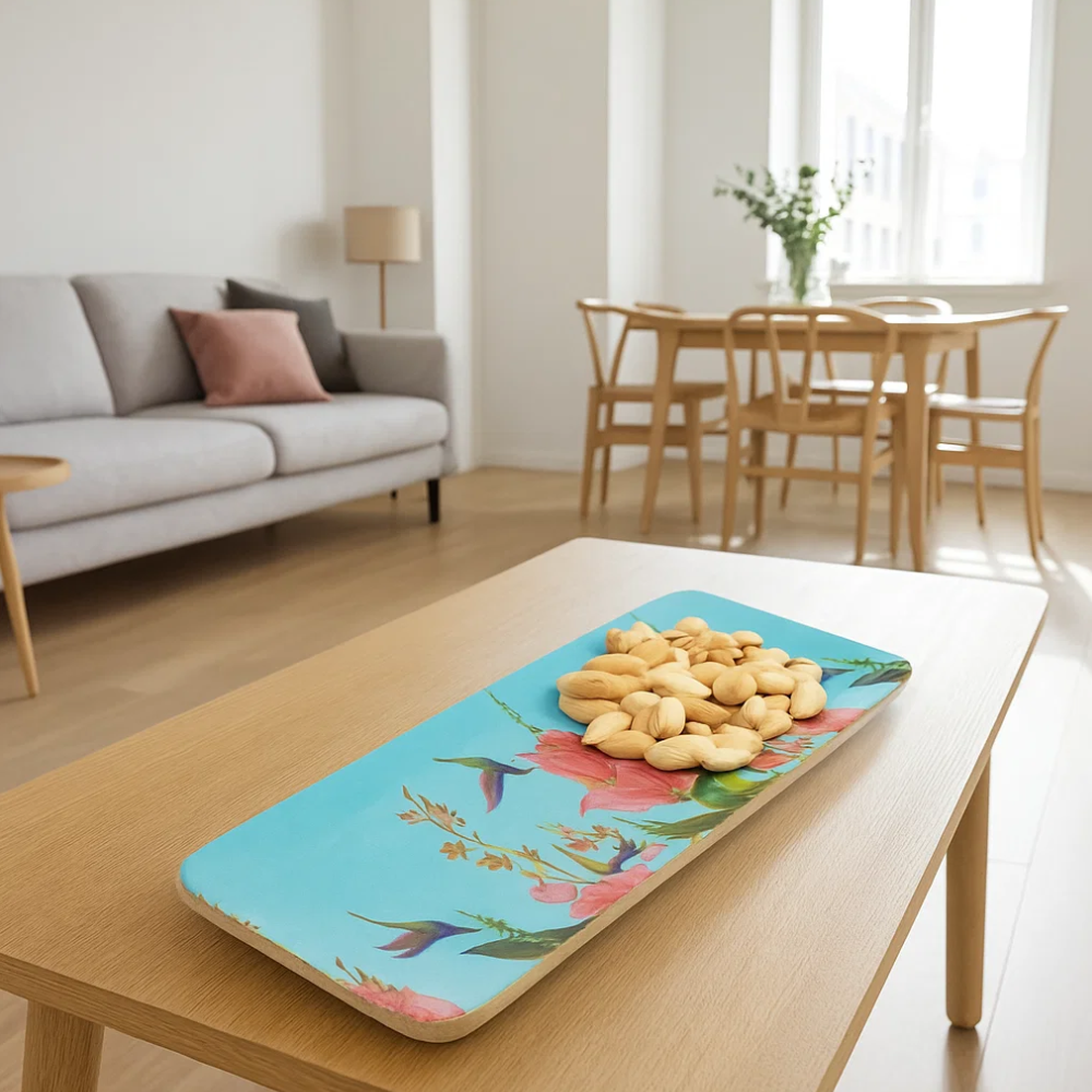 Floral Motif Wooden Tray –  handcrafted Mango Wood Serving Tray