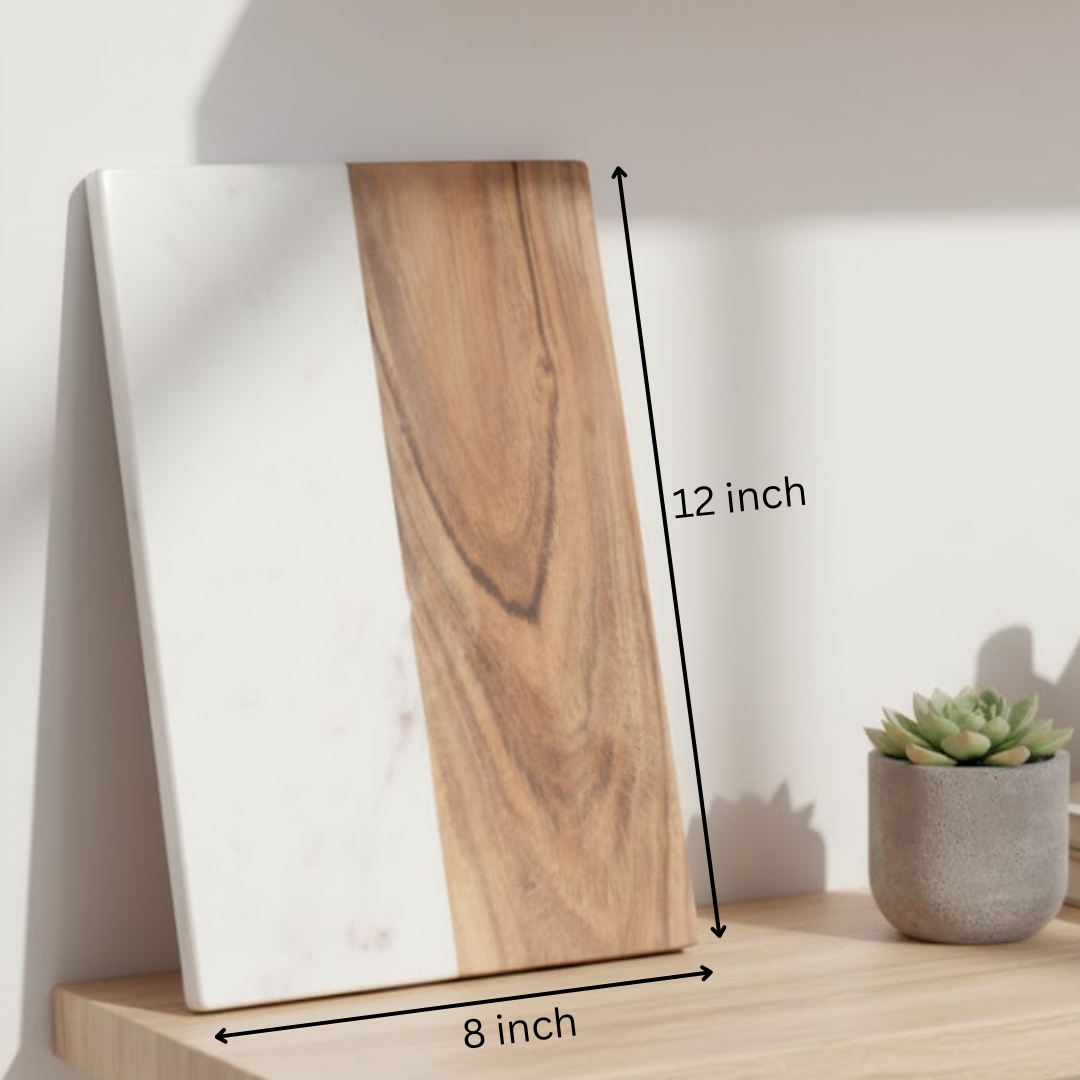 Acacia Wood & White Marble Colorblock Chopping Board