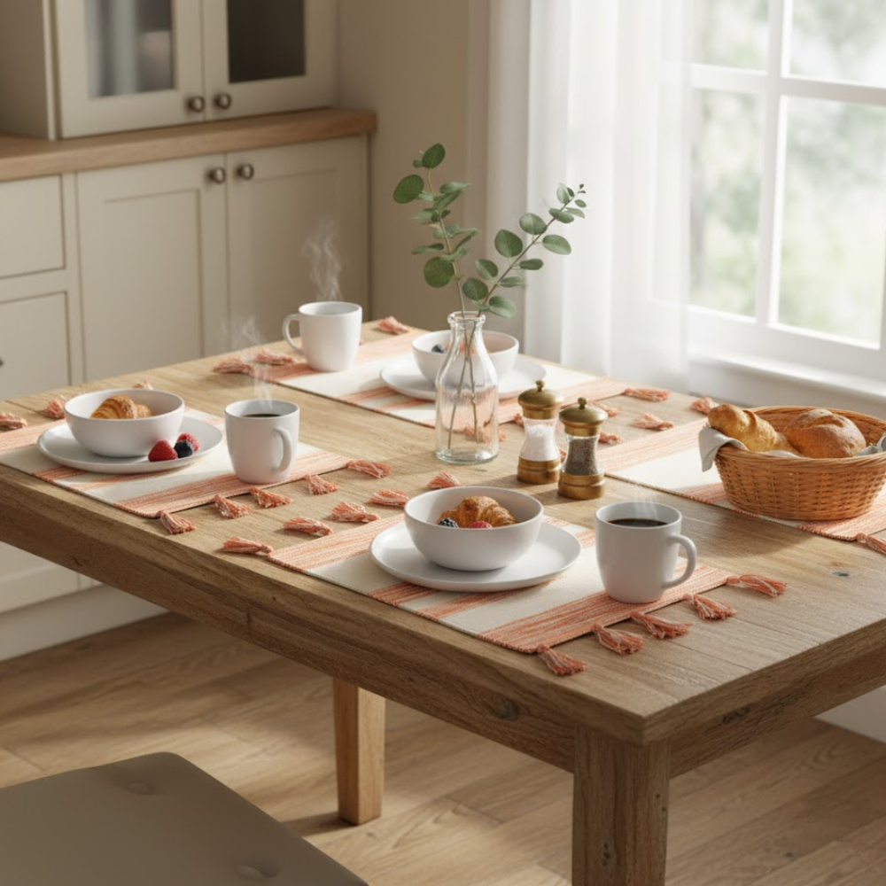 Handwoven Cotton Orange Colorblock Placemats (Set of 4)